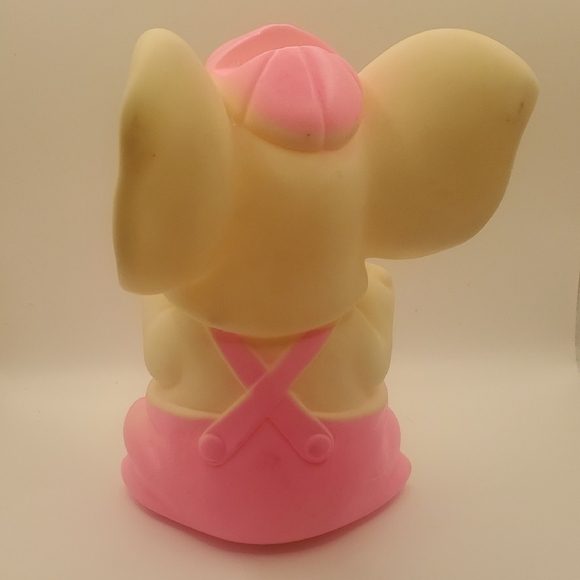 Vintage Sanitoy Rubber Pink White Elephant Squeaker Toy, 7 5/8" - Picture 4 of 7